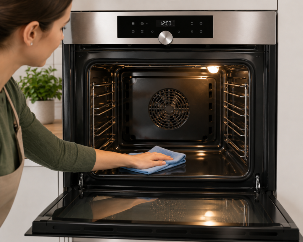 Limpiar el interior del horno con un paño.