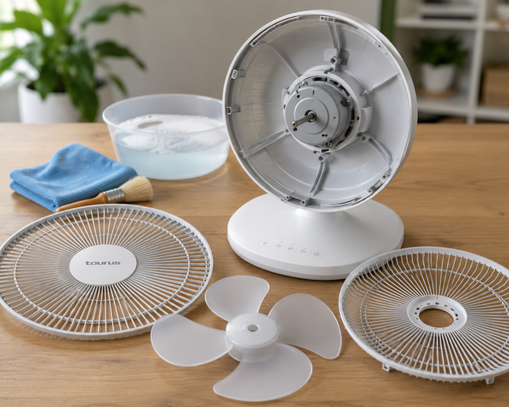 Ventilador desmontado pendiente de limpiar pieza por pieza