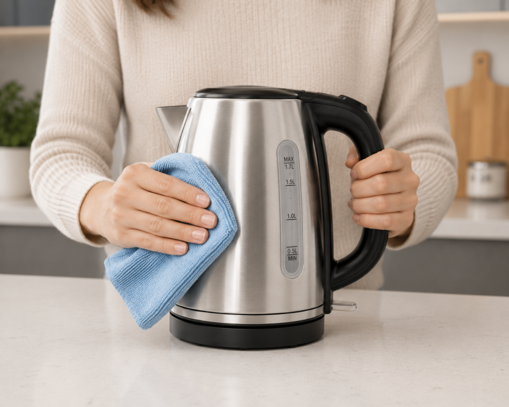 Secar un hervidor de agua con un paño de microfibra