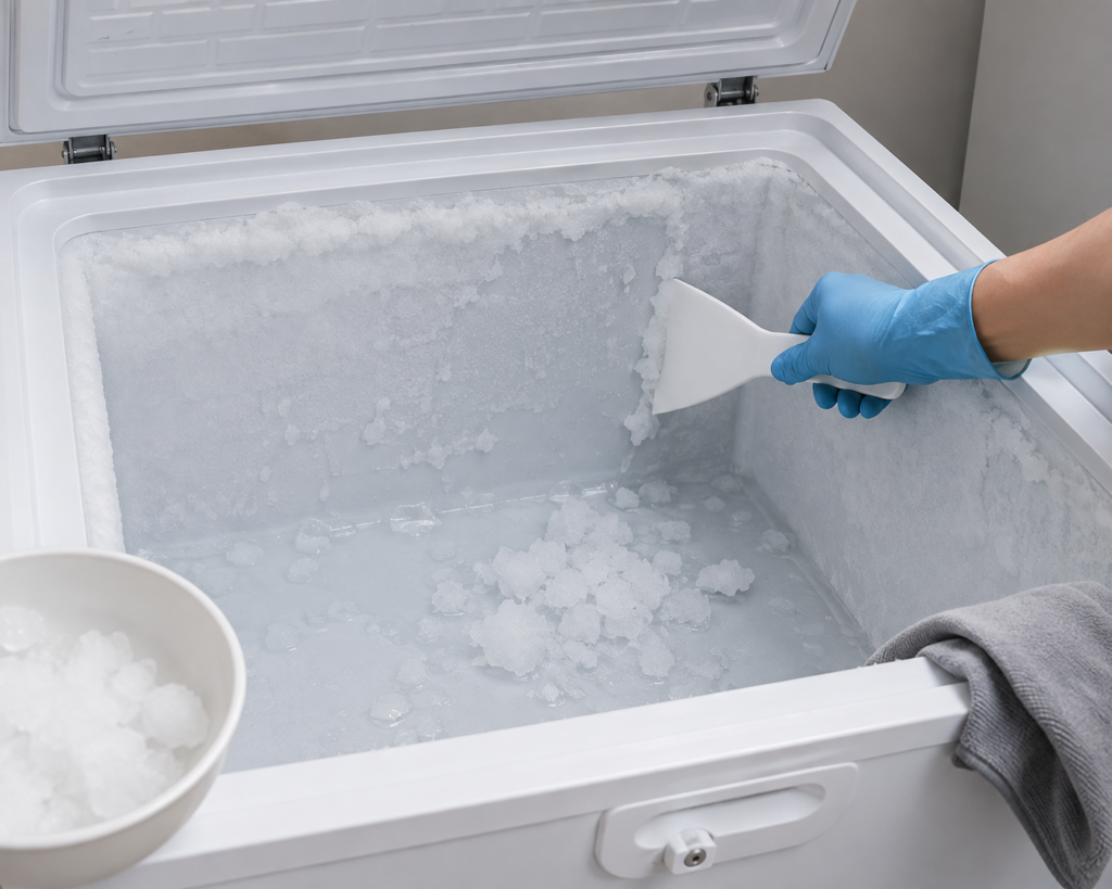 rascar con una espátula de plastico el resto de hielo.